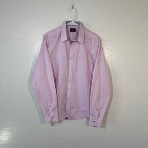 UnTuckit Dress Shirt Mens Medium Slim Pink White Striped Button Long Sleeve